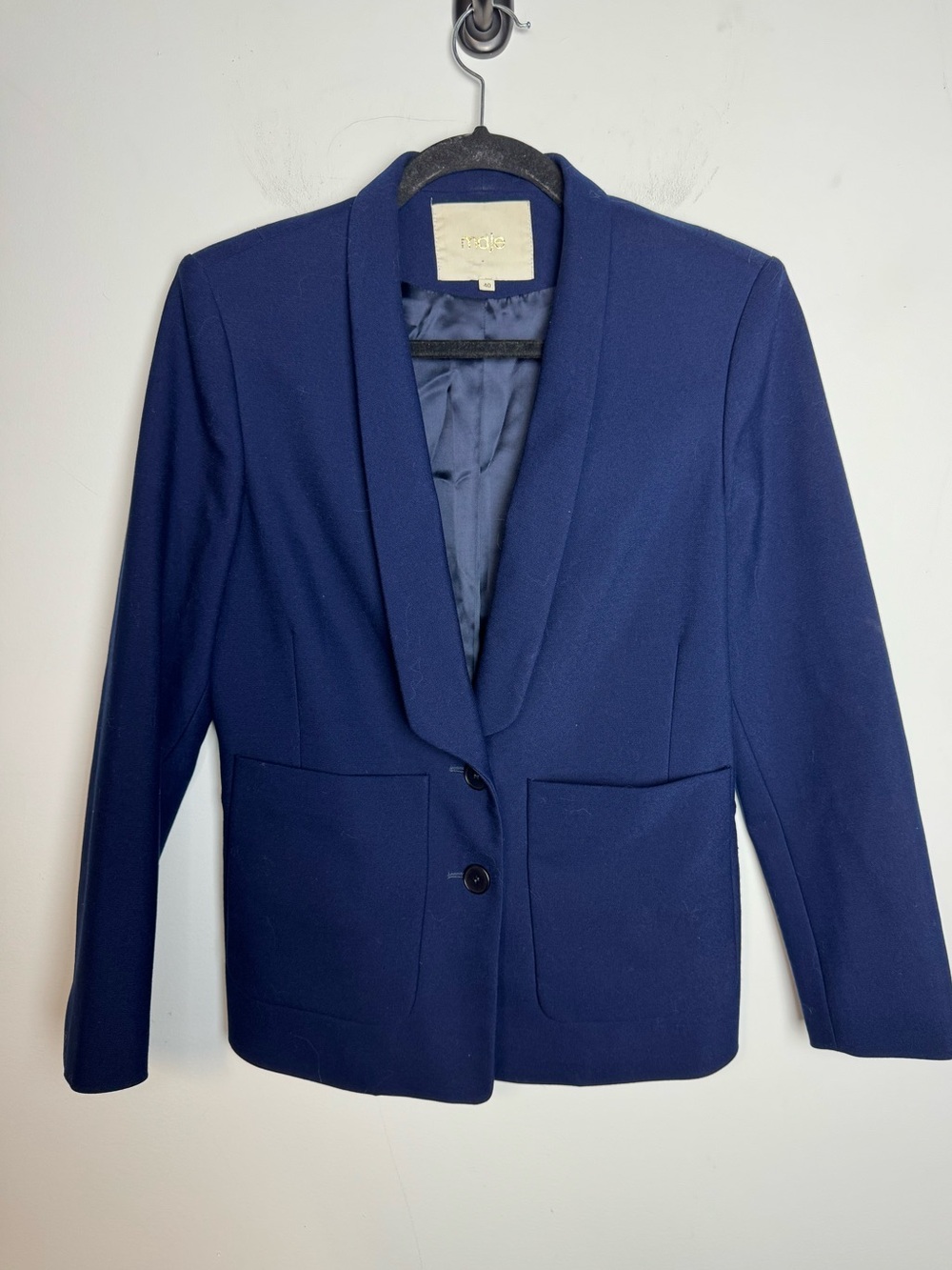 Maje Navy Shawl Collar Women's Blazer Jacket